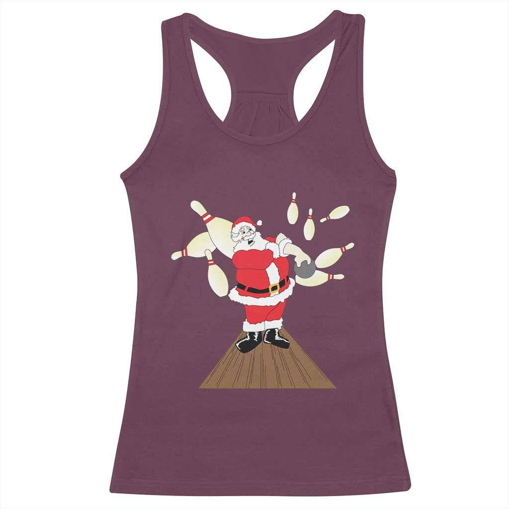 Christmas Bowling Racerback Tank Top Funny Santa Playing Bowling Merry Christmas TS09 Maroon Print Your Wear