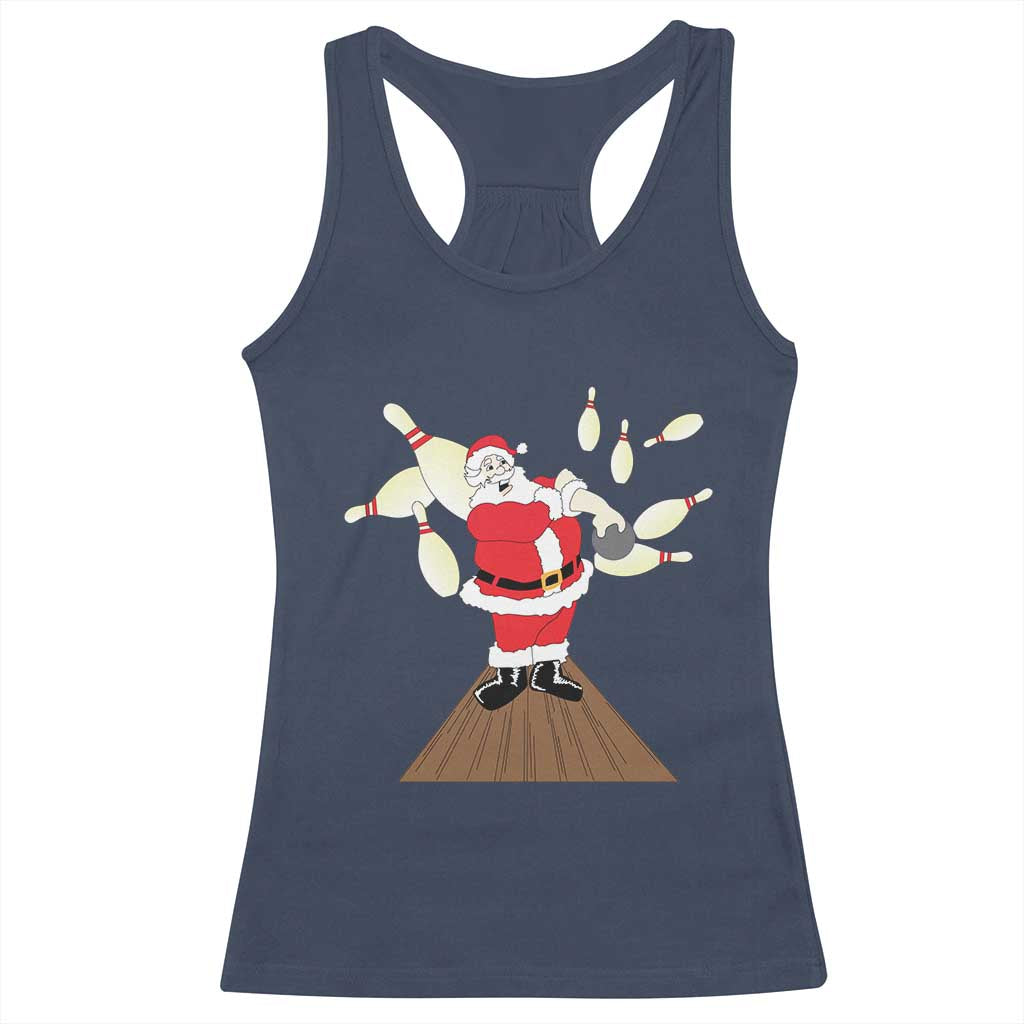 Christmas Bowling Racerback Tank Top Funny Santa Playing Bowling Merry Christmas TS09 Navy Print Your Wear