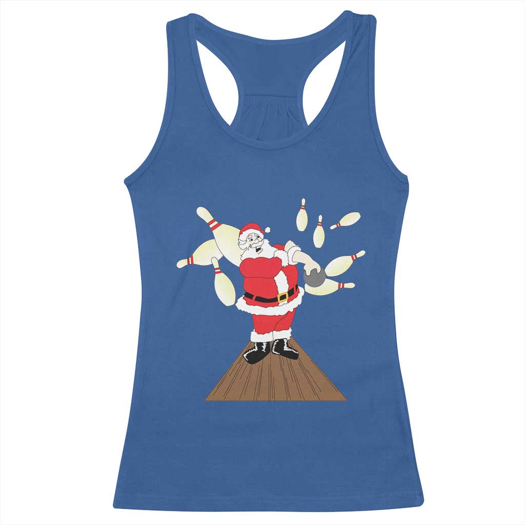 Christmas Bowling Racerback Tank Top Funny Santa Playing Bowling Merry Christmas TS09 Royal Blue Print Your Wear