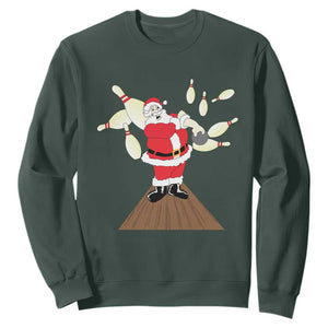 Christmas Bowling Sweatshirt Funny Santa Playing Bowling Merry Christmas TS09 Dark Forest Green Print Your Wear