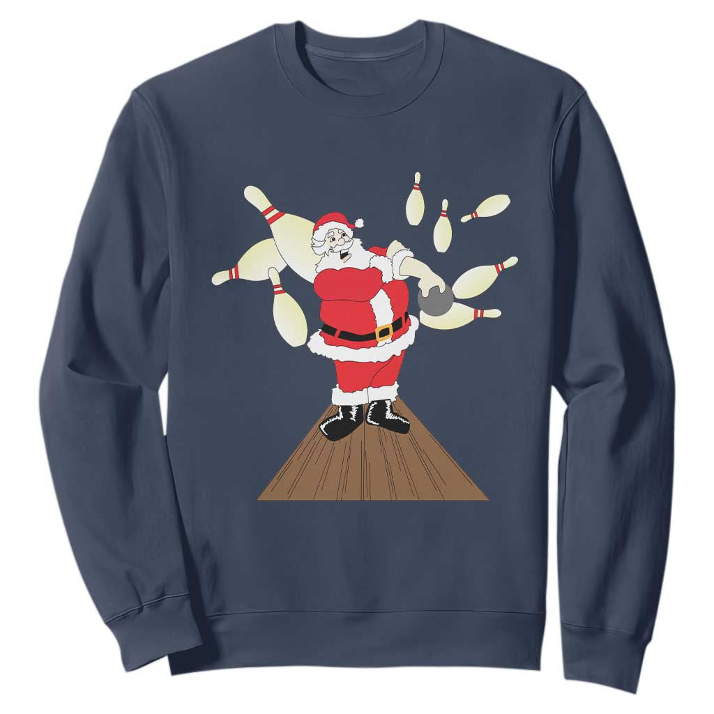 Christmas Bowling Sweatshirt Funny Santa Playing Bowling Merry Christmas TS09 Navy Print Your Wear