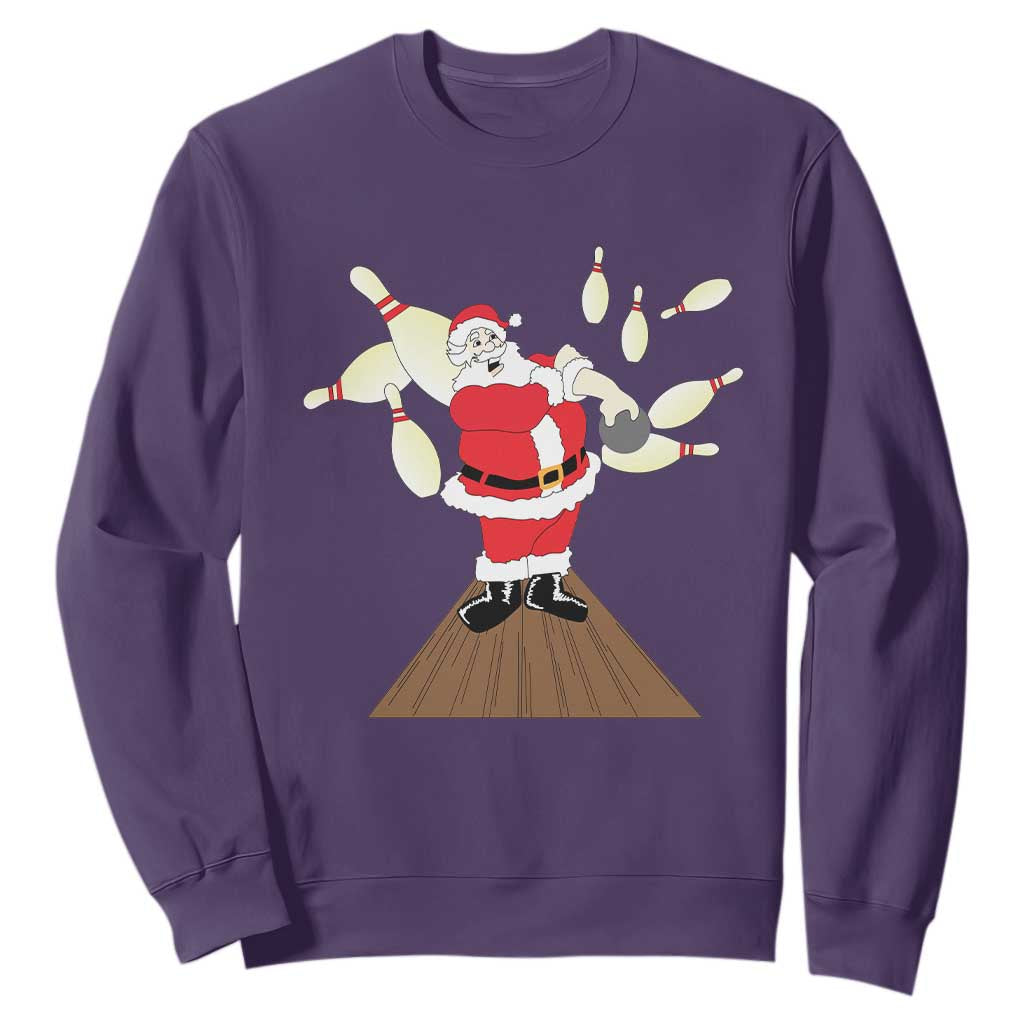 Christmas Bowling Sweatshirt Funny Santa Playing Bowling Merry Christmas TS09 Purple Print Your Wear