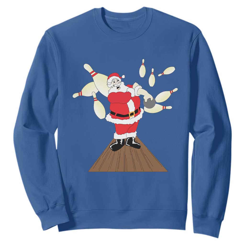 Christmas Bowling Sweatshirt Funny Santa Playing Bowling Merry Christmas TS09 Royal Blue Print Your Wear