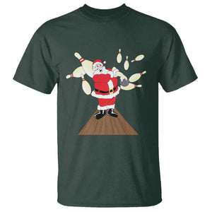 Christmas Bowling T Shirt Funny Santa Playing Bowling Merry Christmas TS09 Dark Forest Green Print Your Wear