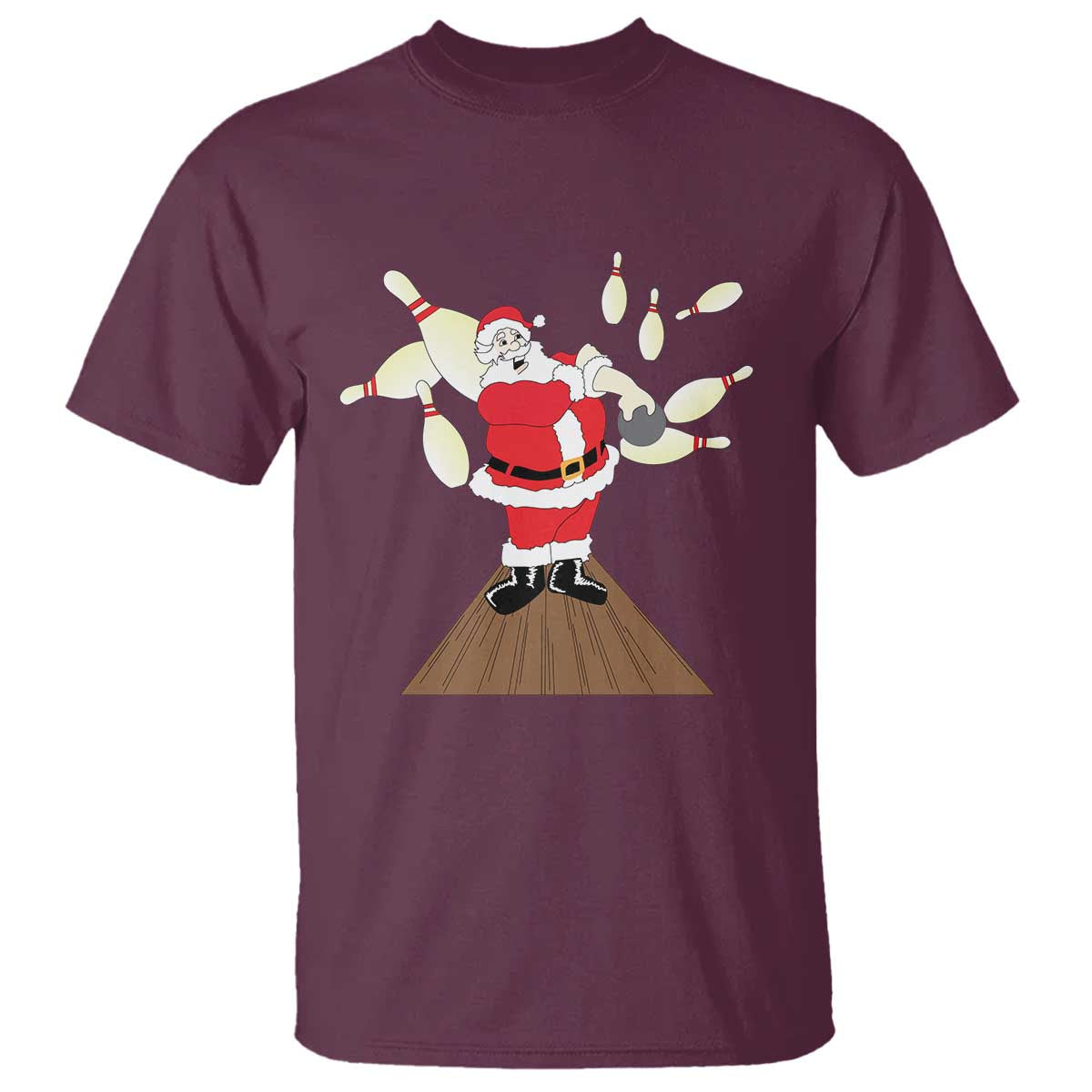 Christmas Bowling T Shirt Funny Santa Playing Bowling Merry Christmas TS09 Maroon Print Your Wear