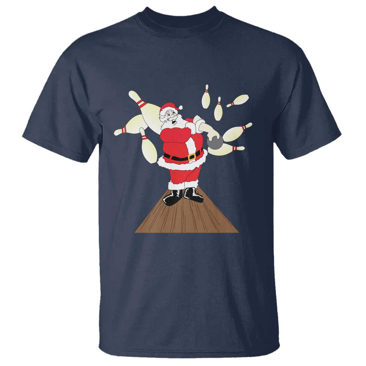 Christmas Bowling T Shirt Funny Santa Playing Bowling Merry Christmas TS09 Navy Print Your Wear