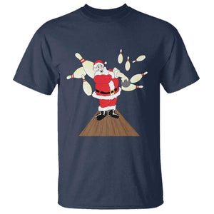 Christmas Bowling T Shirt Funny Santa Playing Bowling Merry Christmas TS09 Navy Print Your Wear