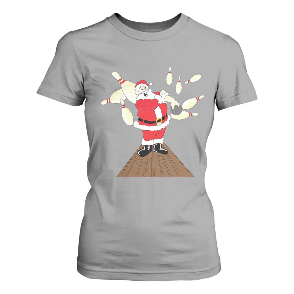 Christmas Bowling T Shirt For Women Funny Santa Playing Bowling Merry Christmas TS09 Sport Gray Print Your Wear