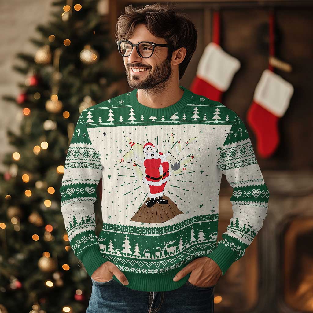 Xmas Bowling Ugly Christmas Sweater Funny Santa Playing Bowling Merry Christmas TS09 Green Print Your Wear