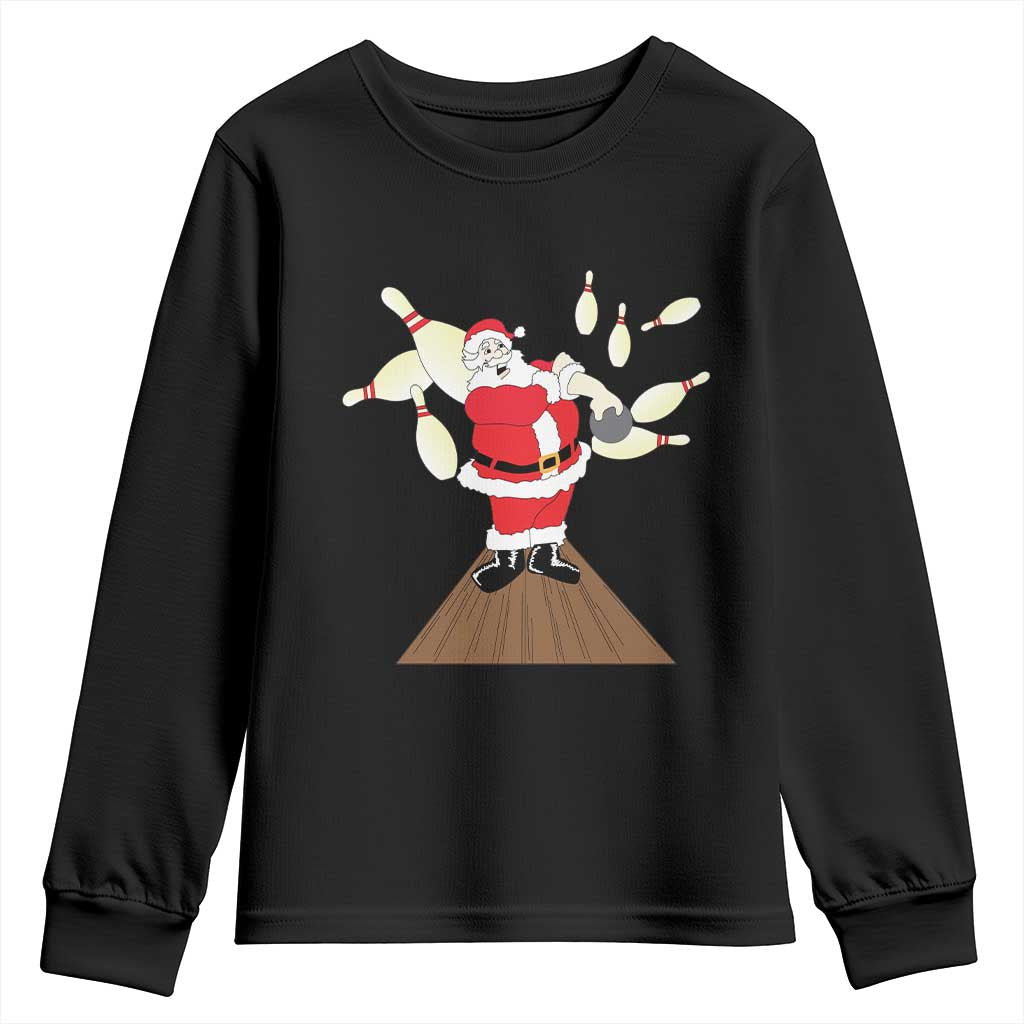 Christmas Bowling Youth Sweatshirt Funny Santa Playing Bowling Merry Christmas TS09 Black Print Your Wear