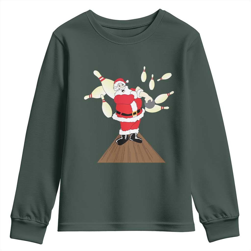 Christmas Bowling Youth Sweatshirt Funny Santa Playing Bowling Merry Christmas TS09 Dark Forest Green Print Your Wear