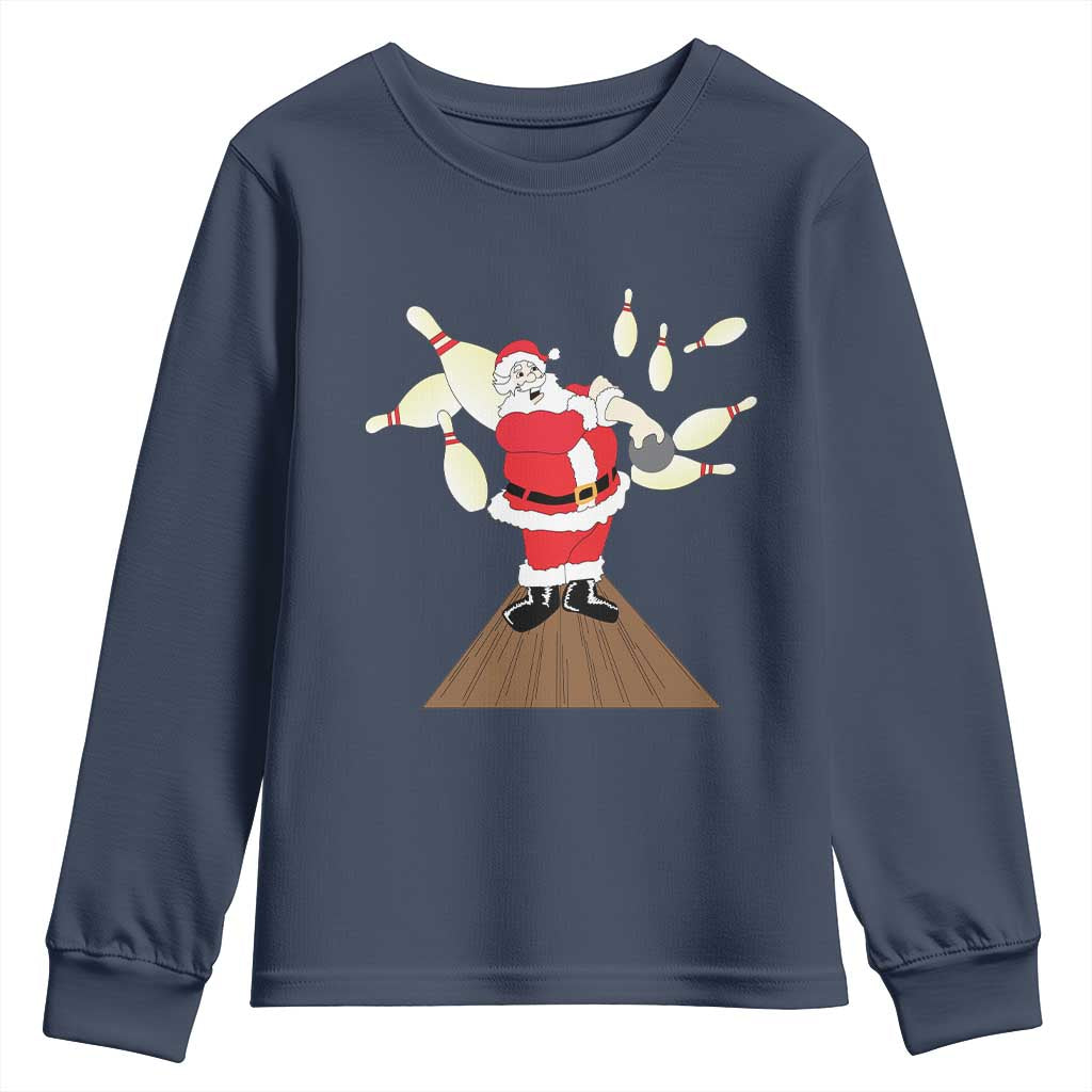 Christmas Bowling Youth Sweatshirt Funny Santa Playing Bowling Merry Christmas TS09 Navy Print Your Wear