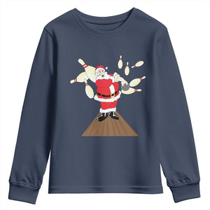 Christmas Bowling Youth Sweatshirt Funny Santa Playing Bowling Merry Christmas TS09 Navy Print Your Wear