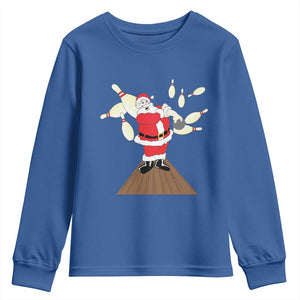 Christmas Bowling Youth Sweatshirt Funny Santa Playing Bowling Merry Christmas TS09 Royal Blue Print Your Wear