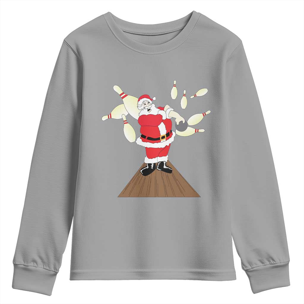 Christmas Bowling Youth Sweatshirt Funny Santa Playing Bowling Merry Christmas TS09 Sport Gray Print Your Wear