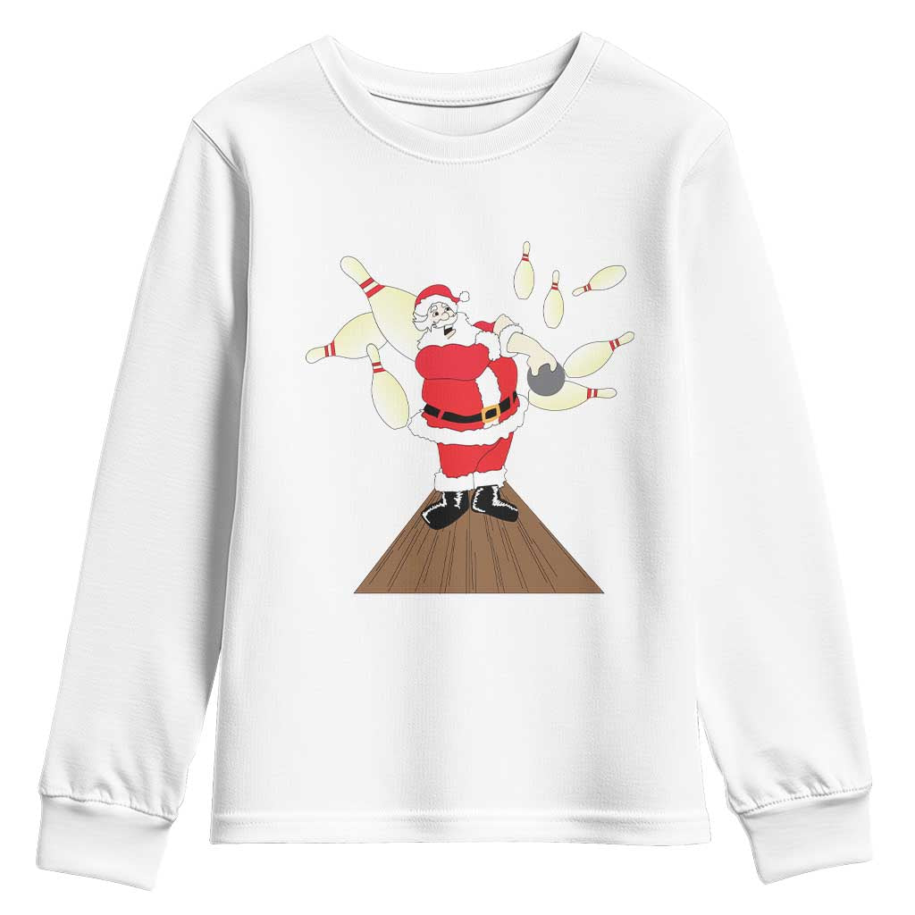 Christmas Bowling Youth Sweatshirt Funny Santa Playing Bowling Merry Christmas TS09 White Print Your Wear