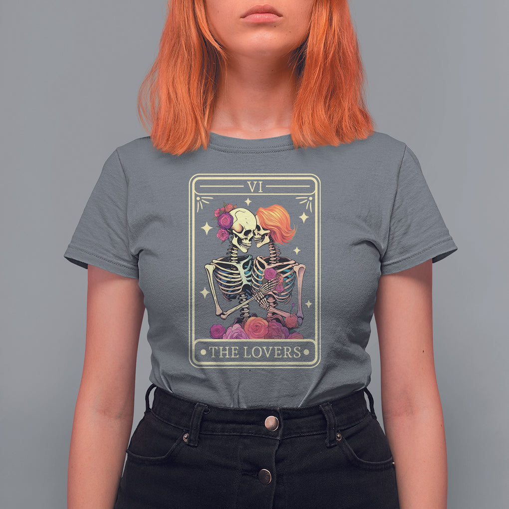 The Lovers Goth Tie Dye Kissing Lesbian Skeletons T Shirt For Women TS09 Charcoal Printyourwear
