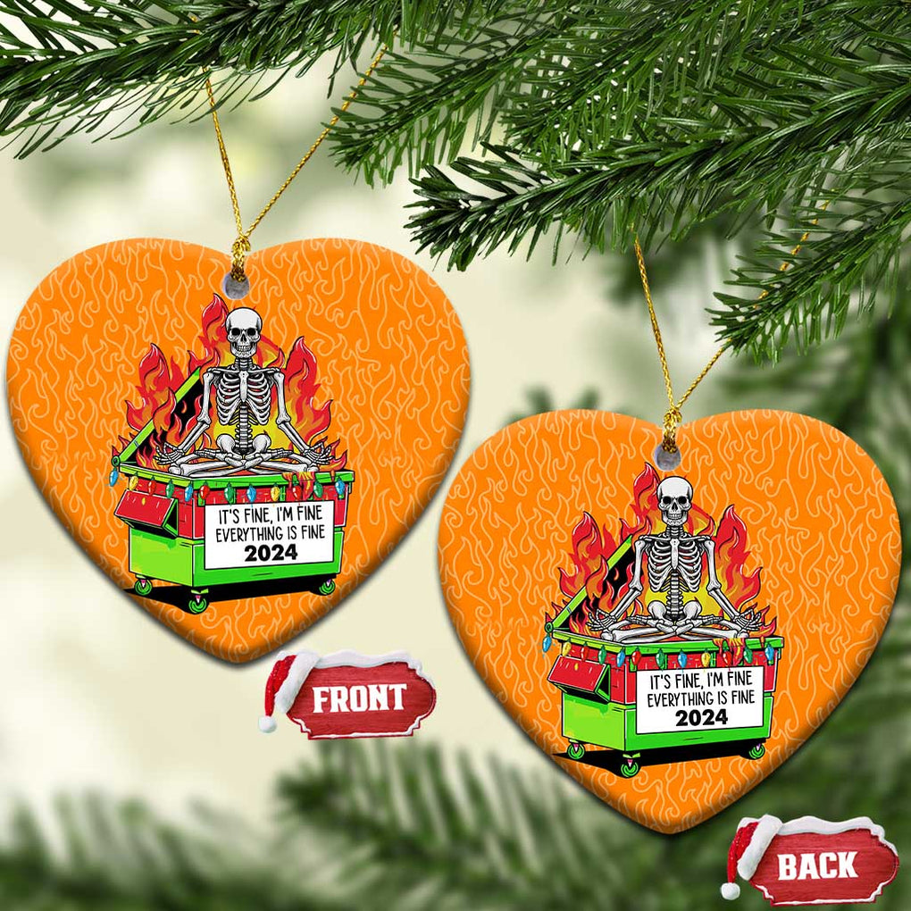 Funny Xmas Dumpster Fire Christmas Ornament I'm Fine It's Fine Everything Is Fine TS09 Heart Orange Print Your Wear