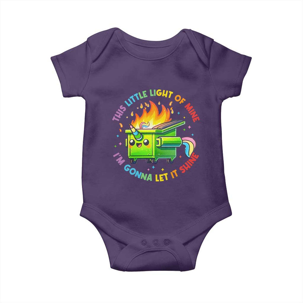 Funny Xmas Dumpster Fire Baby Onesie This Little Light Of Mine Unicorn Rainbow TS09 Purple Print Your Wear