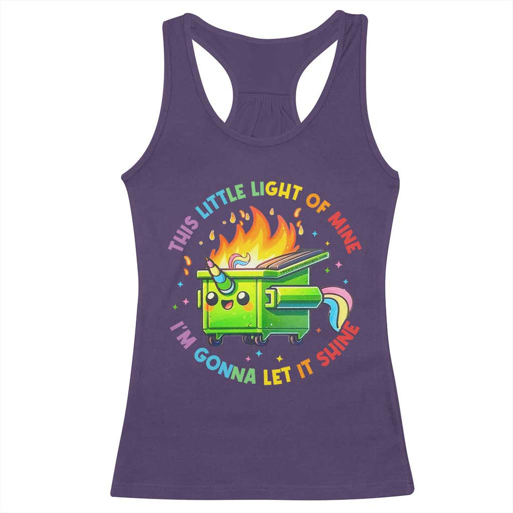 Funny Xmas Dumpster Fire Racerback Tank Top This Little Light Of Mine Unicorn Rainbow TS09 Purple Print Your Wear