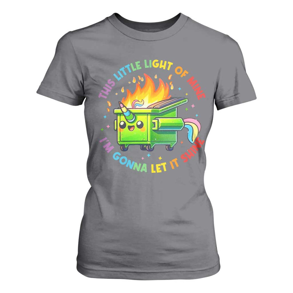 Funny Xmas Dumpster Fire T Shirt For Women This Little Light Of Mine Unicorn Rainbow TS09 Charcoal Print Your Wear