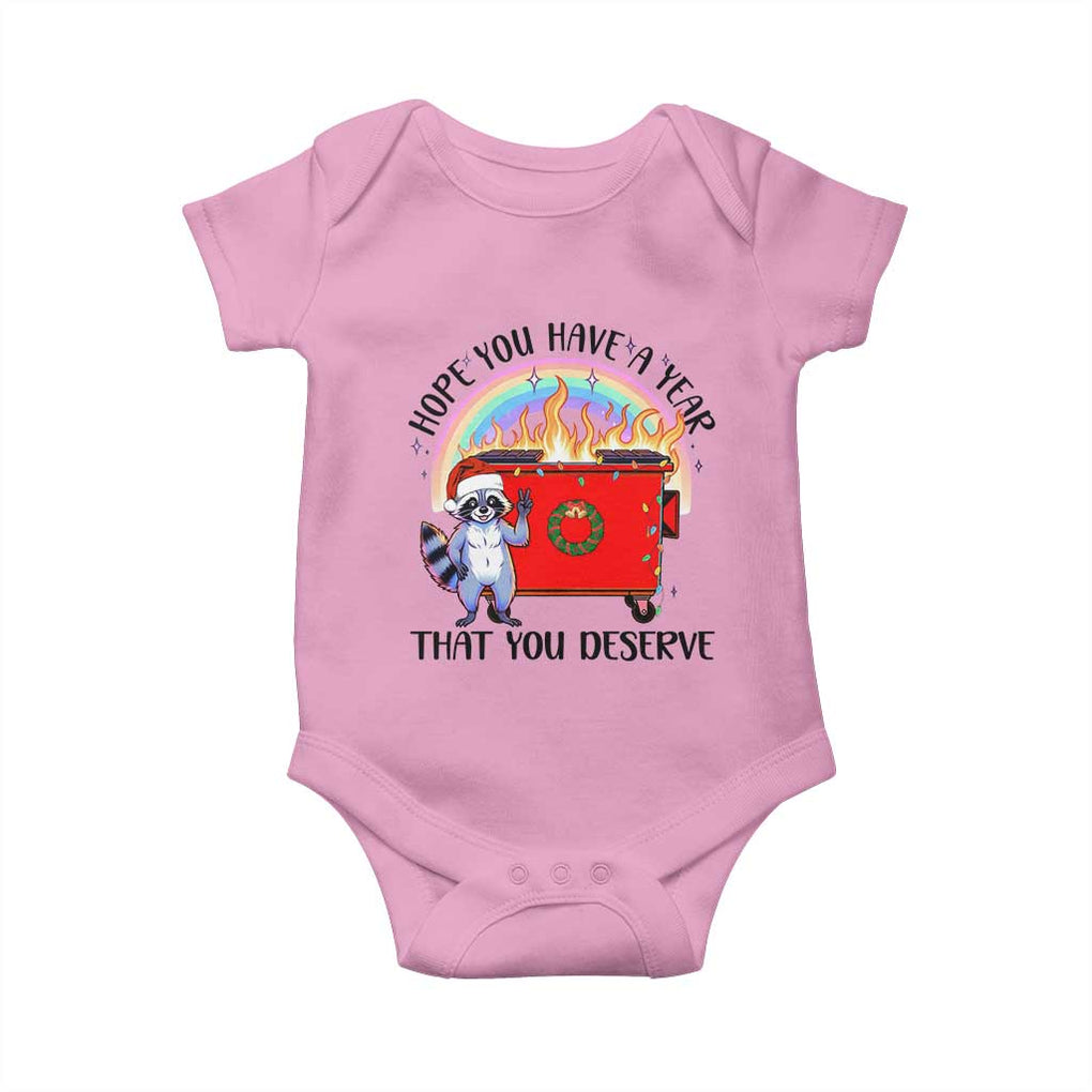 Funny Xmas Dumpster Fire Baby Onesie Hope You Have The Year You Deserve Santa Raccoon TS09 Light Pink Print Your Wear