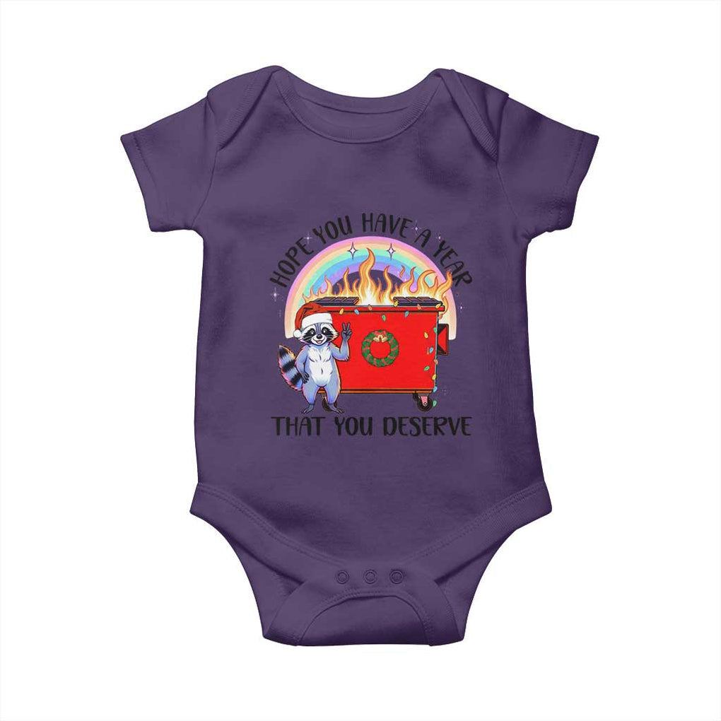 Funny Xmas Dumpster Fire Baby Onesie Hope You Have The Year You Deserve Santa Raccoon TS09 Purple Print Your Wear