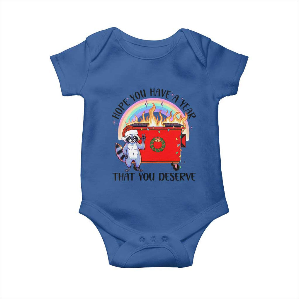 Funny Xmas Dumpster Fire Baby Onesie Hope You Have The Year You Deserve Santa Raccoon TS09 Royal Blue Print Your Wear