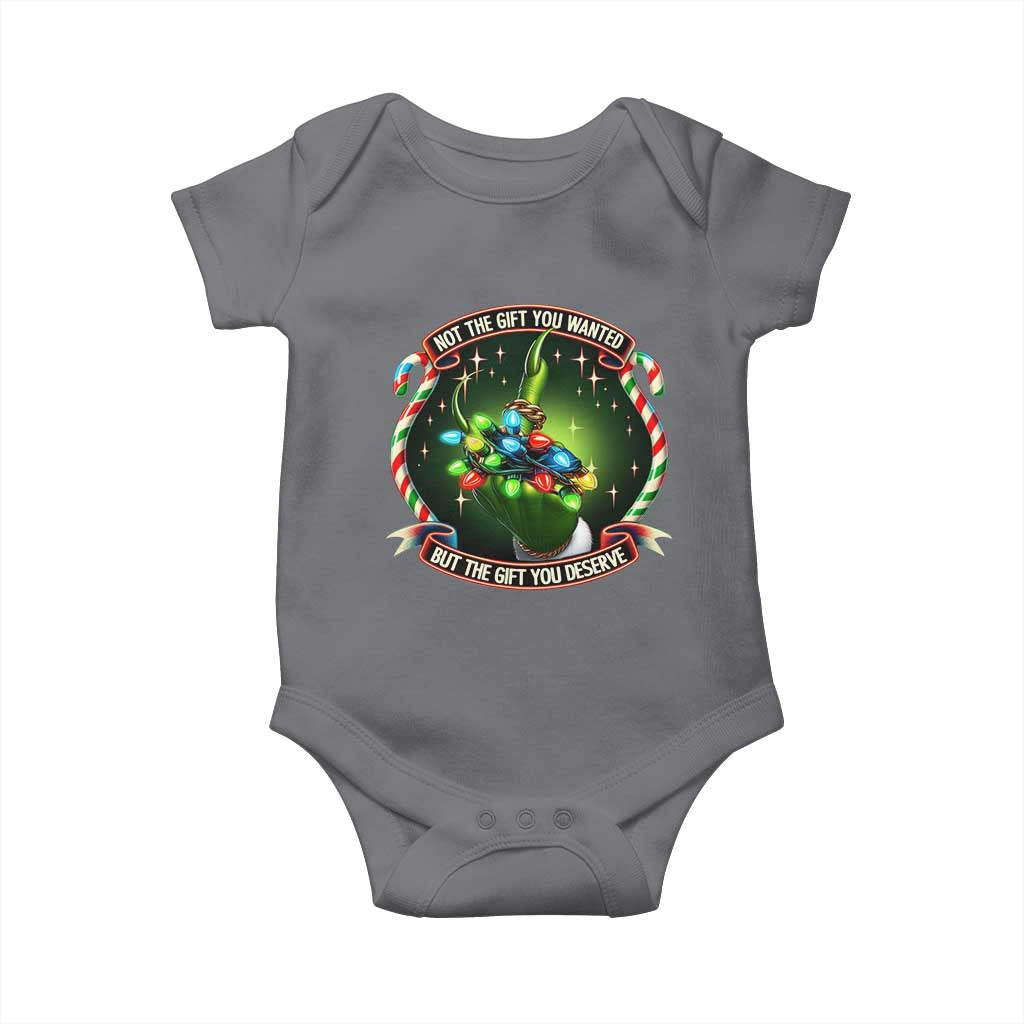 Funny Xmas Baby Onesie Not The Gift You Wanted But The Gift You Deserve TS09 Charcoal Print Your Wear