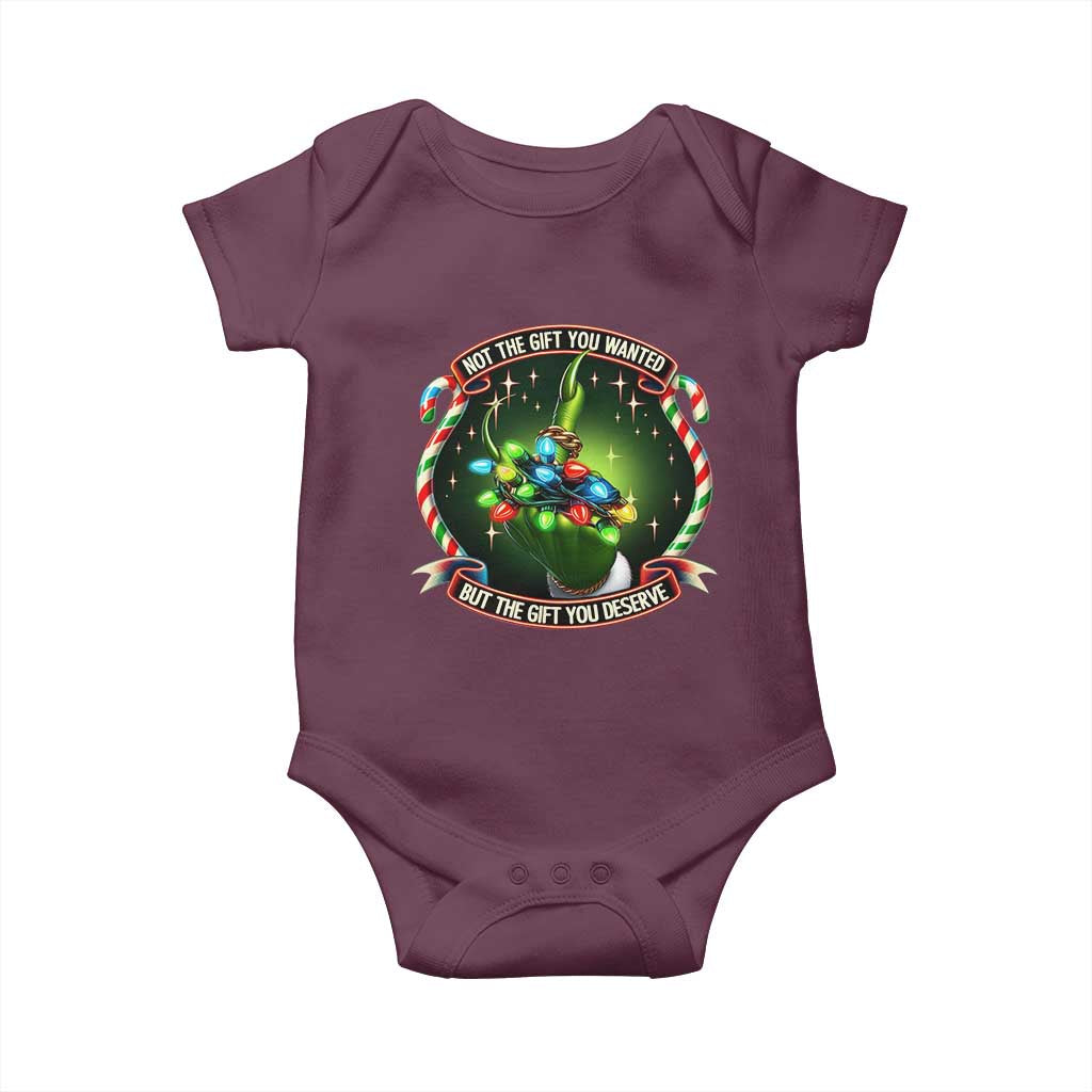Funny Xmas Baby Onesie Not The Gift You Wanted But The Gift You Deserve TS09 Maroon Print Your Wear