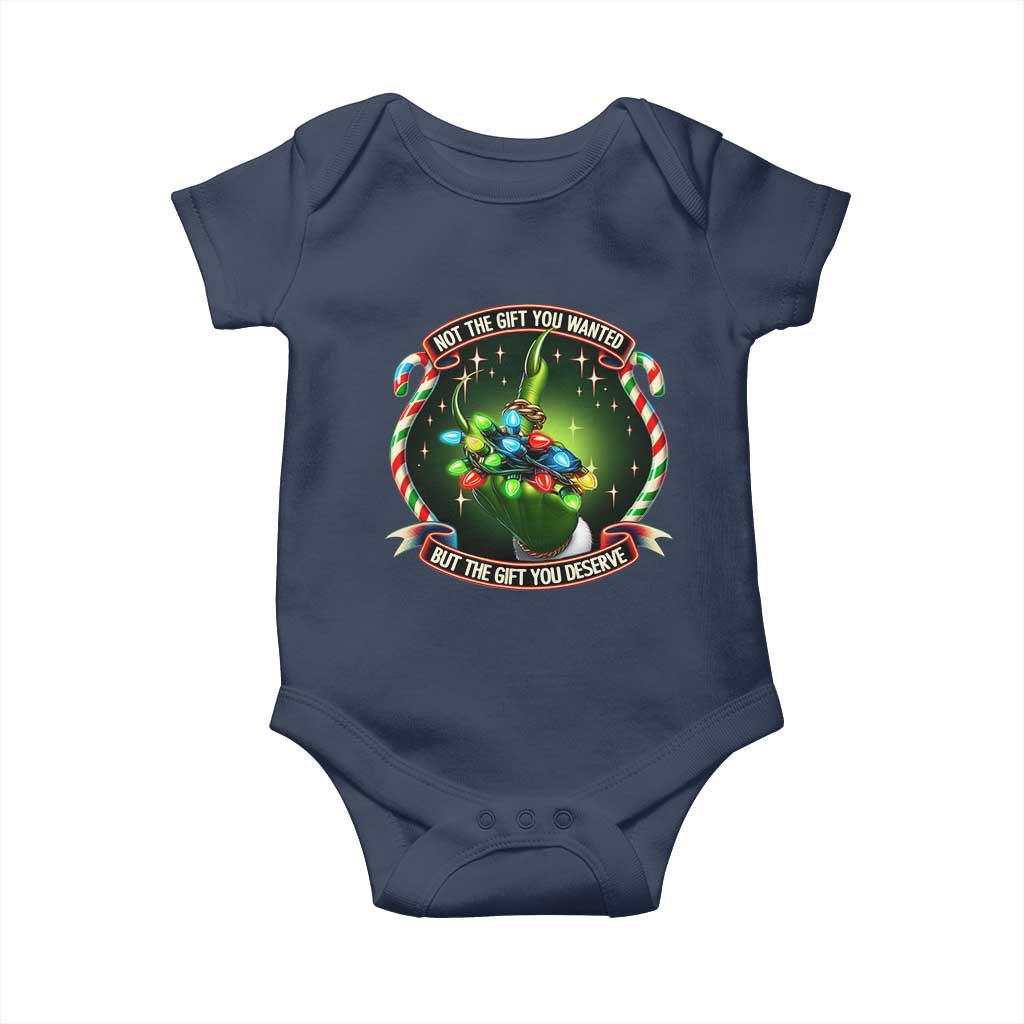 Funny Xmas Baby Onesie Not The Gift You Wanted But The Gift You Deserve TS09 Navy Print Your Wear