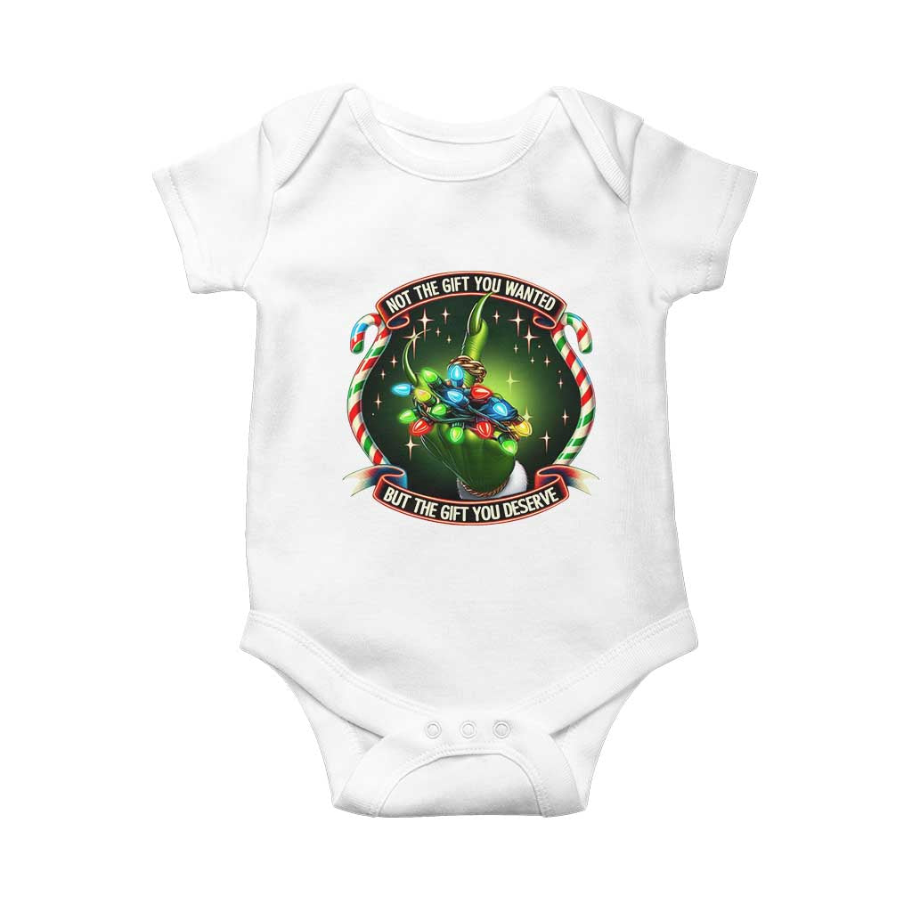 Funny Xmas Baby Onesie Not The Gift You Wanted But The Gift You Deserve TS09 White Print Your Wear
