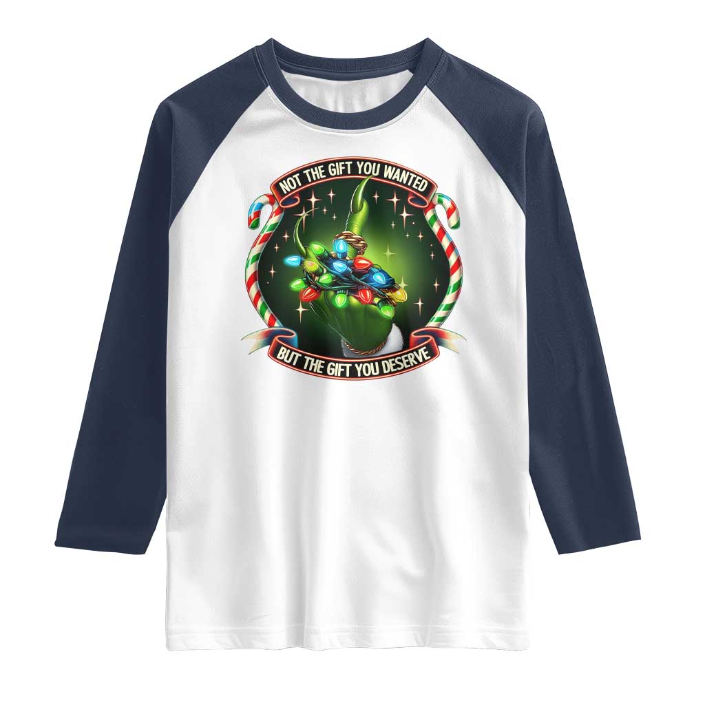 Funny Xmas Raglan Shirt Not The Gift You Wanted But The Gift You Deserve TS09 White Navy Print Your Wear