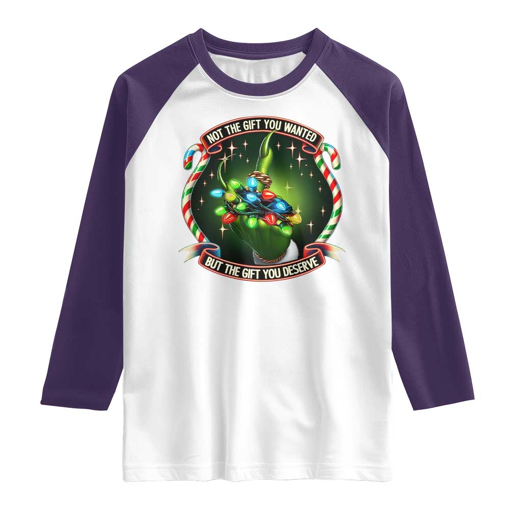 Funny Xmas Raglan Shirt Not The Gift You Wanted But The Gift You Deserve TS09 White Purple Print Your Wear
