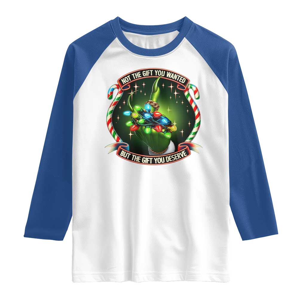 Funny Xmas Raglan Shirt Not The Gift You Wanted But The Gift You Deserve TS09 White Royal Print Your Wear