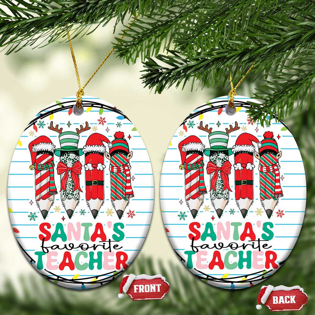 Xmas Teacher Christmas Ornament Santa's Favorite Teacher TS09 Oval White Print Your Wear