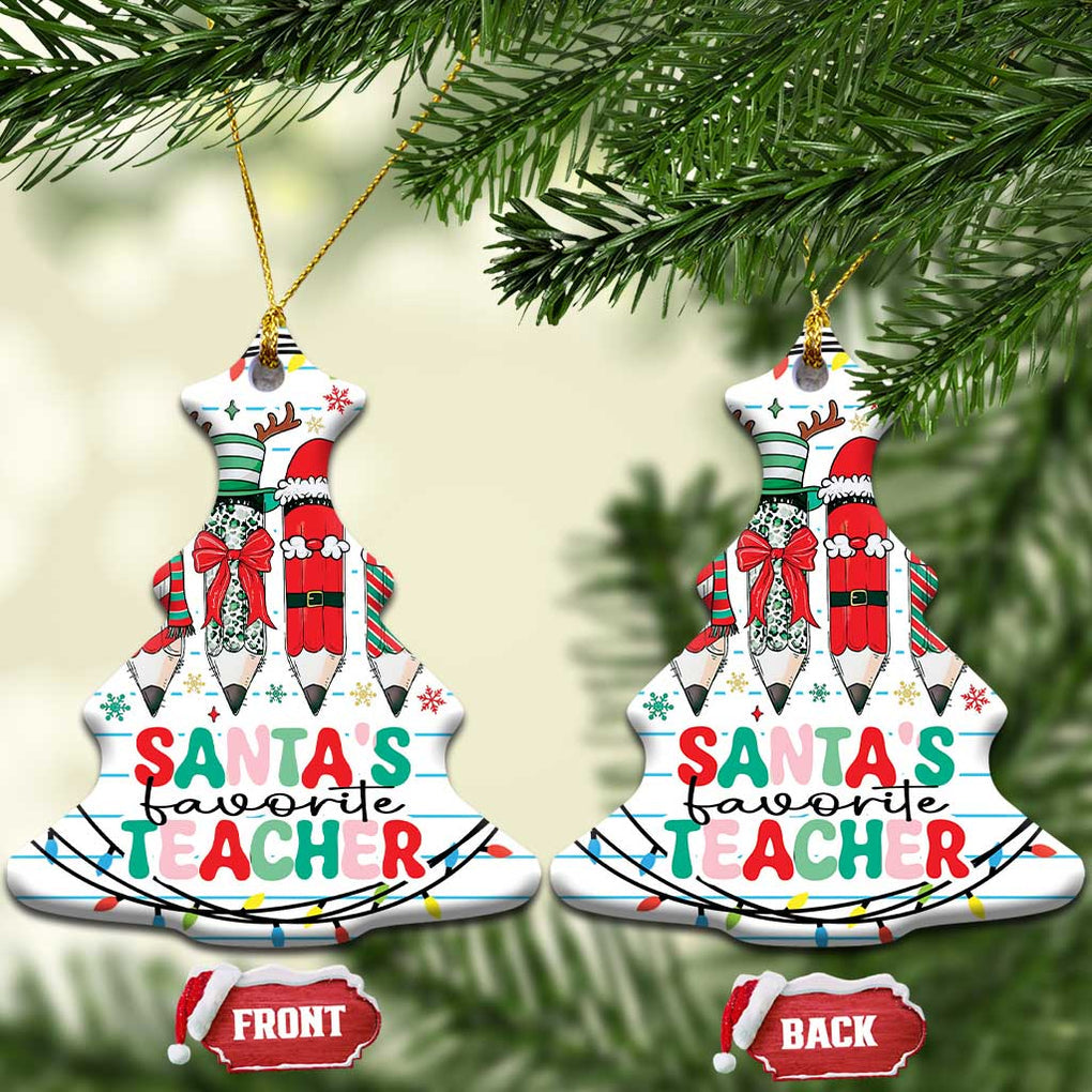 Xmas Teacher Christmas Ornament Santa's Favorite Teacher TS09 Christmas Tree White Print Your Wear