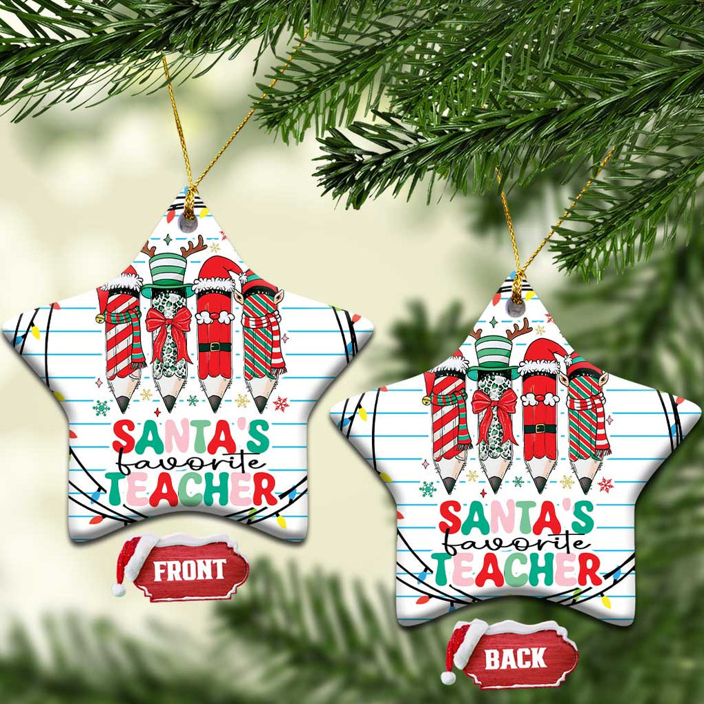 Xmas Teacher Christmas Ornament Santa's Favorite Teacher TS09 Star White Print Your Wear