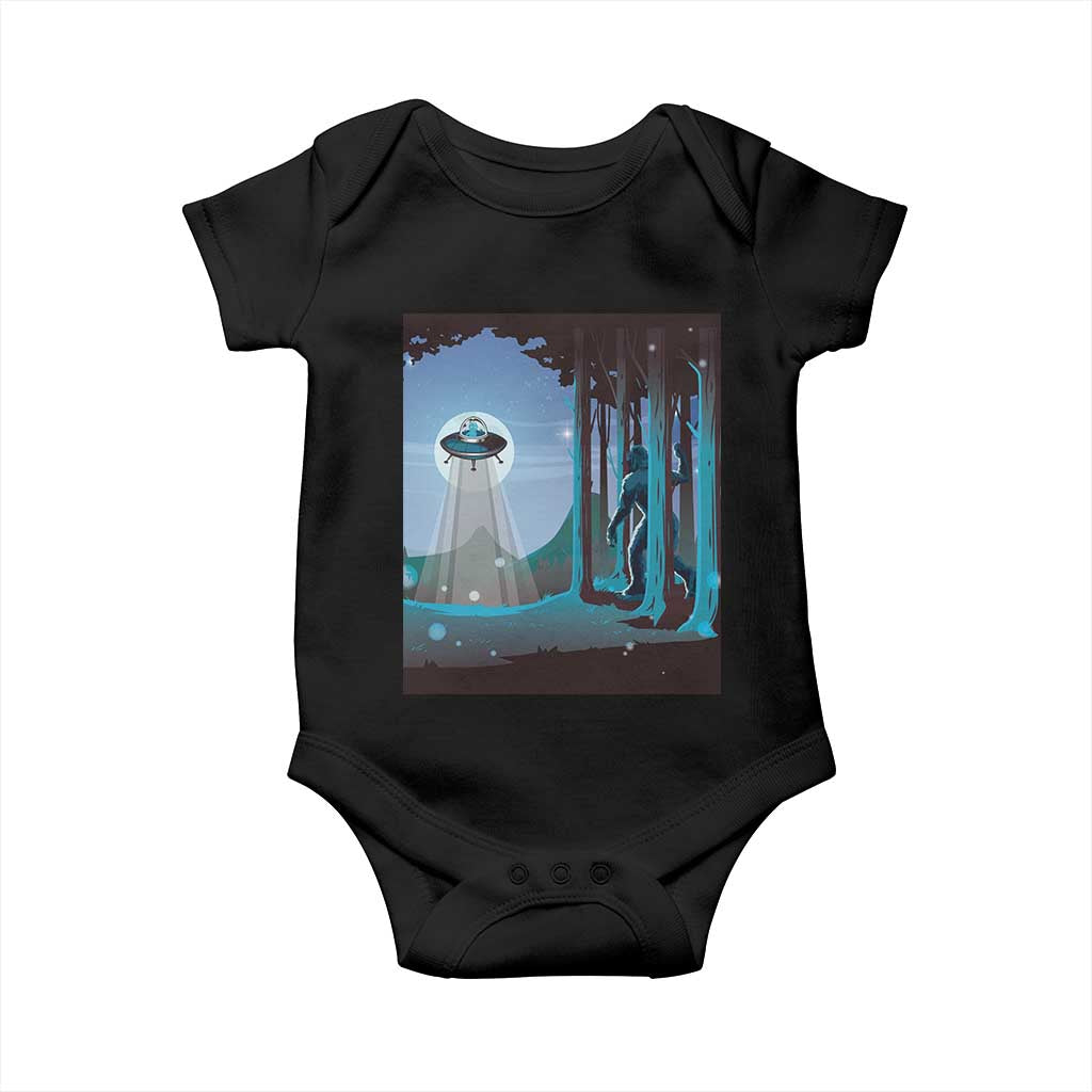 Bigfoot Hiding From Alien UFO Funny Sasquatch Baby Onesie TS09 Black Print Your Wear