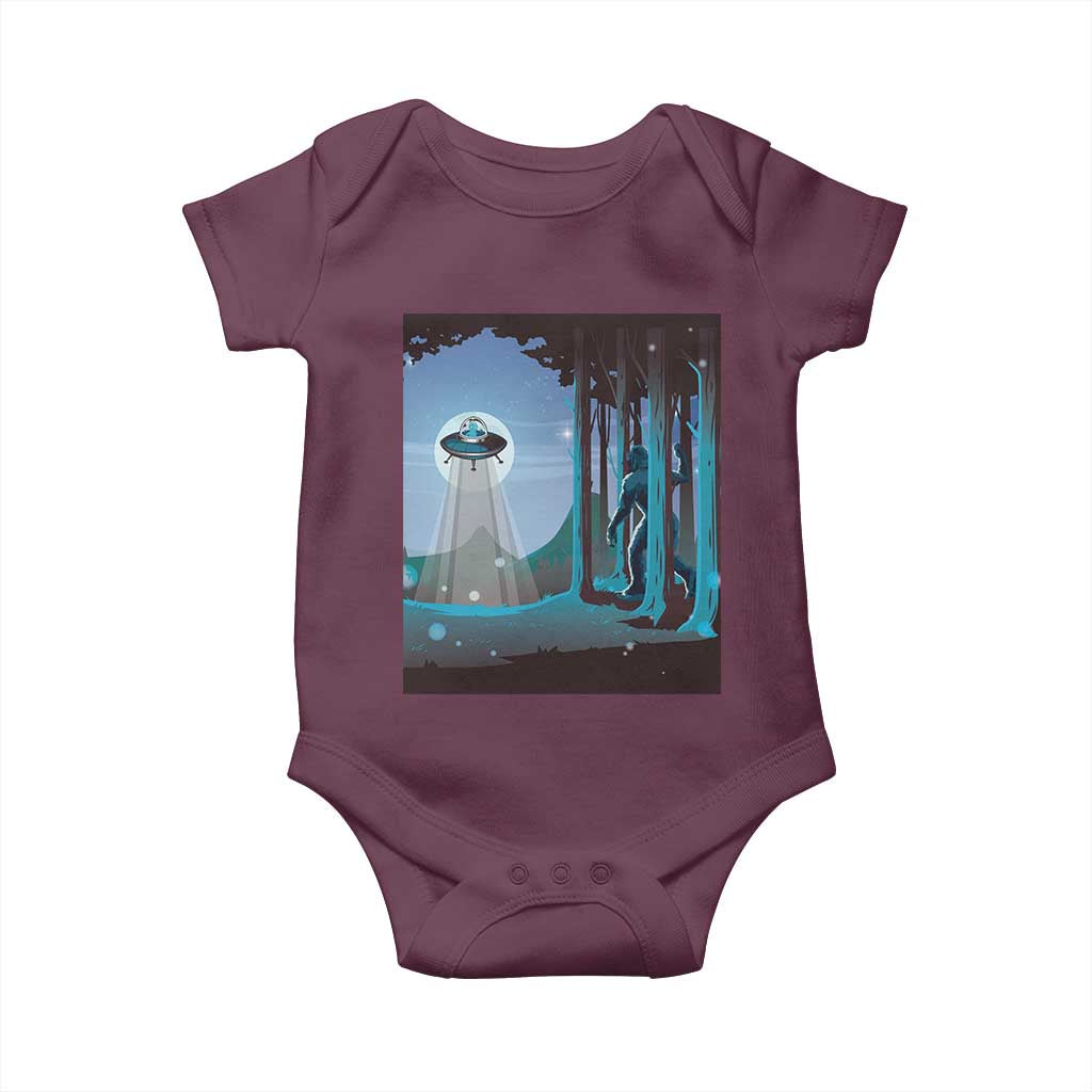 Bigfoot Hiding From Alien UFO Funny Sasquatch Baby Onesie TS09 Maroon Print Your Wear