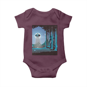 Bigfoot Hiding From Alien UFO Funny Sasquatch Baby Onesie TS09 Maroon Print Your Wear