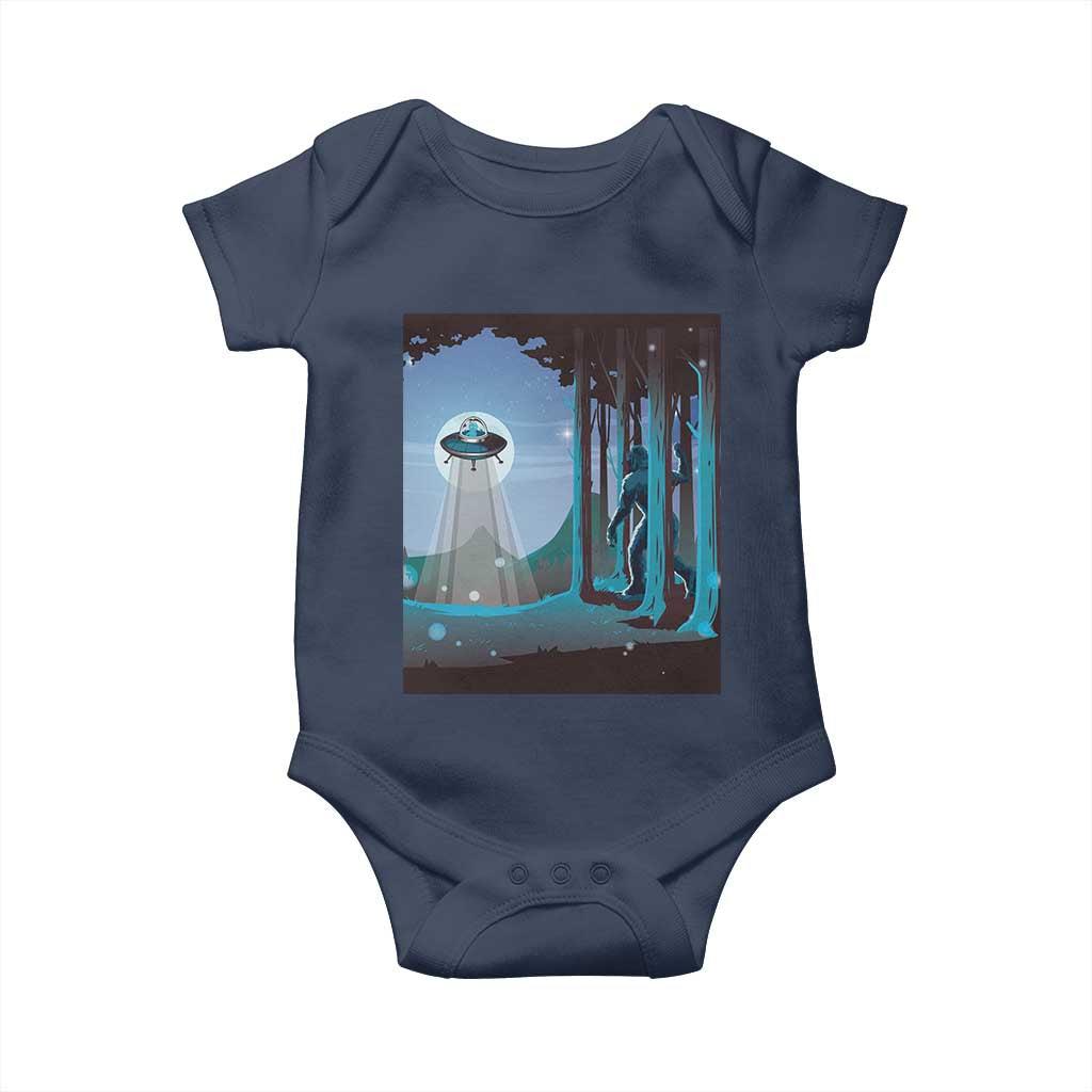 Bigfoot Hiding From Alien UFO Funny Sasquatch Baby Onesie TS09 Navy Print Your Wear