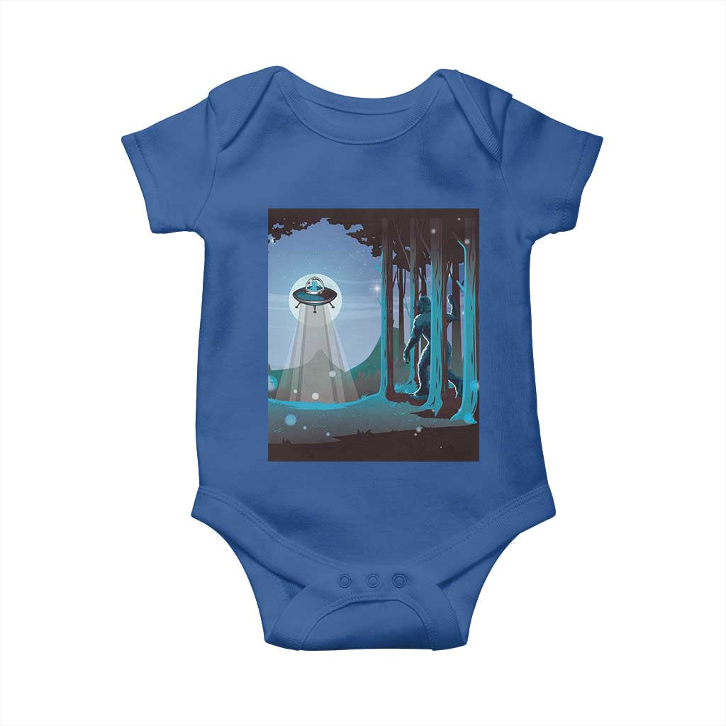 Bigfoot Hiding From Alien UFO Funny Sasquatch Baby Onesie TS09 Royal Blue Print Your Wear