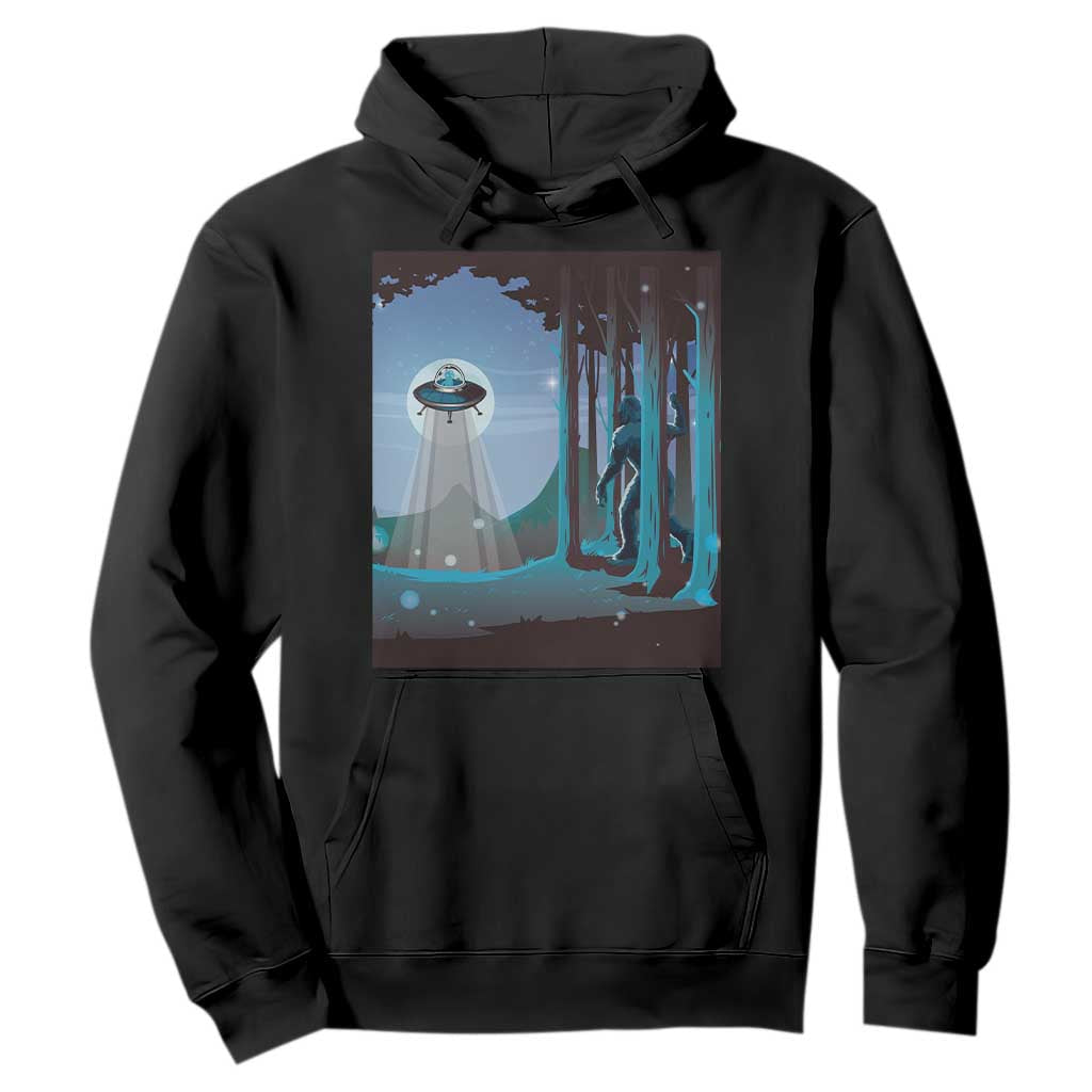 Bigfoot Hiding From Alien UFO Funny Sasquatch Hoodie TS09 Black Print Your Wear
