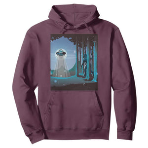 Bigfoot Hiding From Alien UFO Funny Sasquatch Hoodie TS09 Maroon Print Your Wear