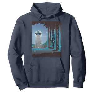 Bigfoot Hiding From Alien UFO Funny Sasquatch Hoodie TS09 Navy Print Your Wear
