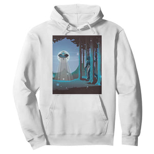 Bigfoot Hiding From Alien UFO Funny Sasquatch Hoodie TS09 White Print Your Wear