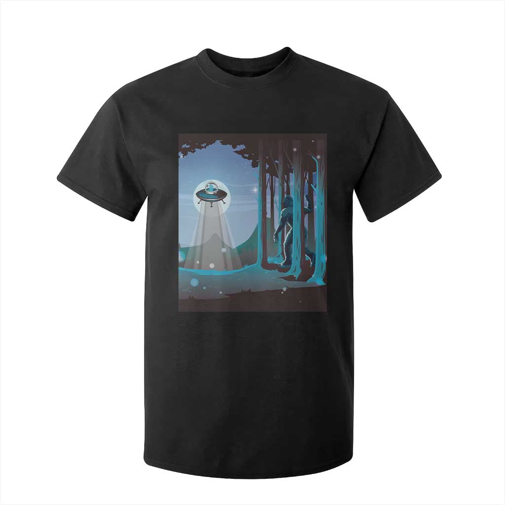 Bigfoot Hiding From Alien UFO Funny Sasquatch T Shirt For Kid TS09 Black Print Your Wear