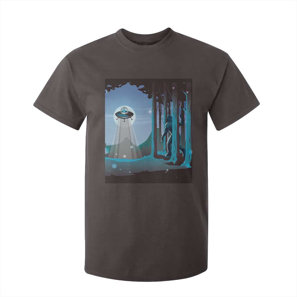 Bigfoot Hiding From Alien UFO Funny Sasquatch T Shirt For Kid TS09 Dark Chocolate Print Your Wear