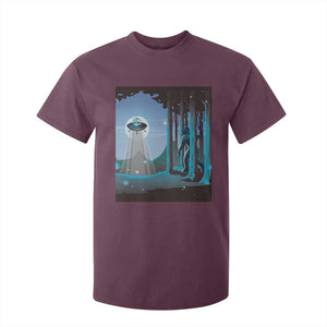 Bigfoot Hiding From Alien UFO Funny Sasquatch T Shirt For Kid TS09 Maroon Print Your Wear